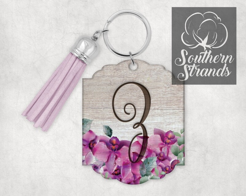 Watercolored Flower Initial Keychain - Orchids - ALL 26 LETTERS