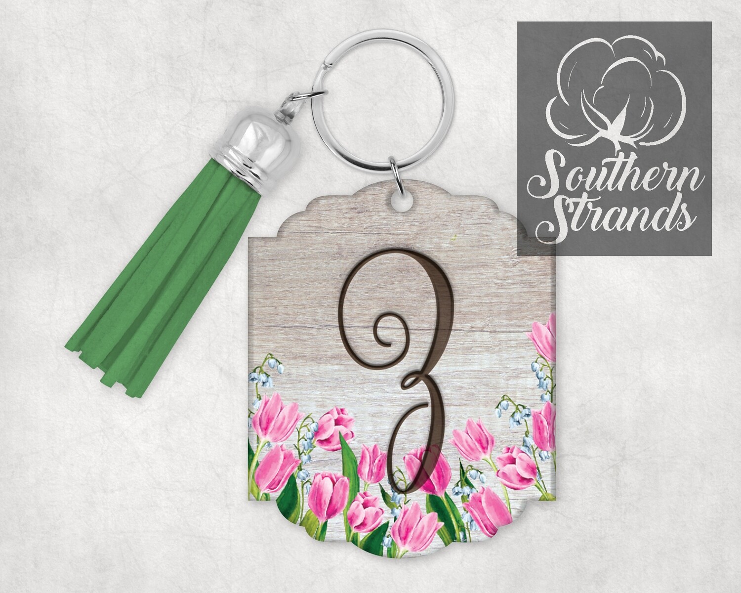 Watercolored Flower Initial Keychain - Tulips - ALL 26 LETTERS