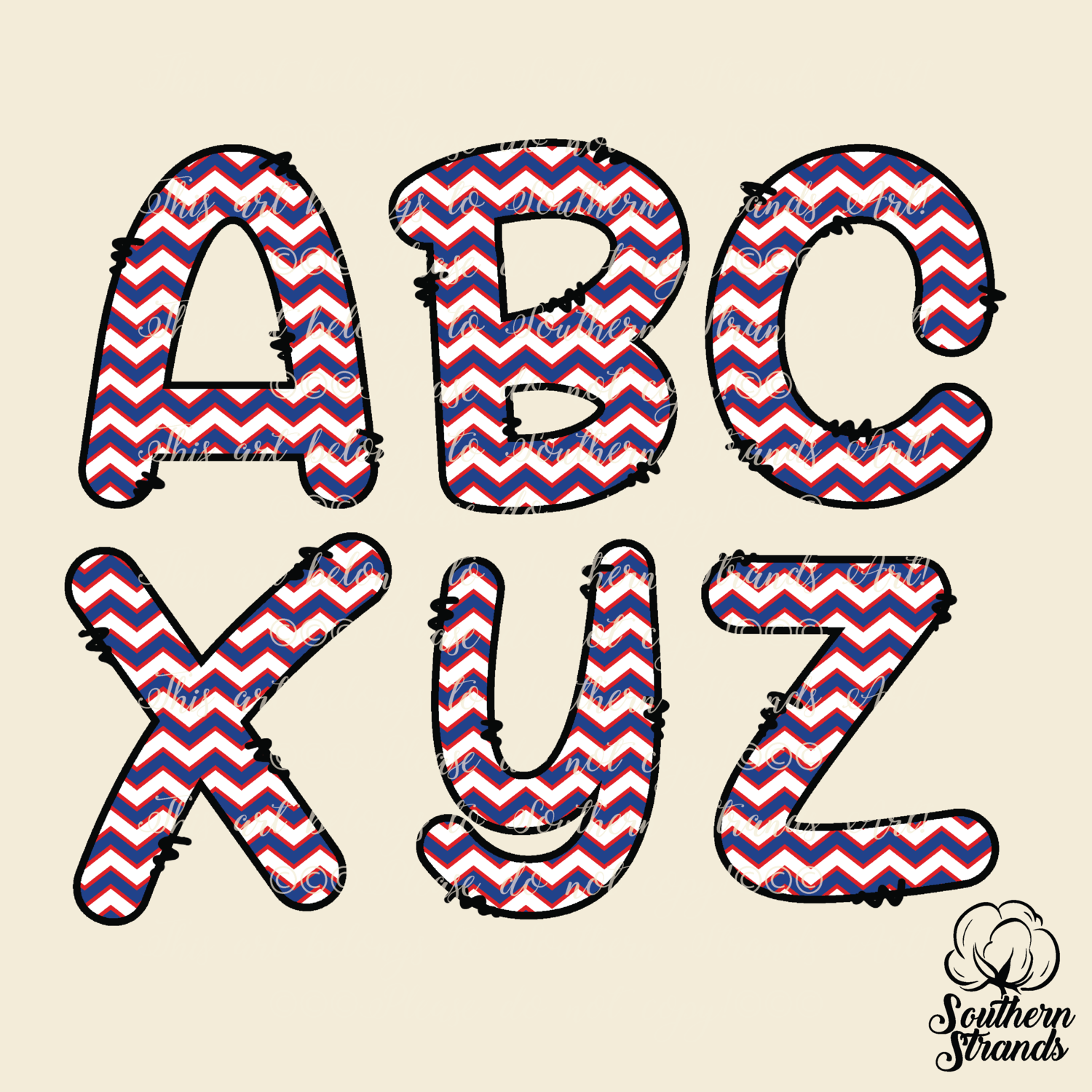 Americana Chevron Doodle Alpha