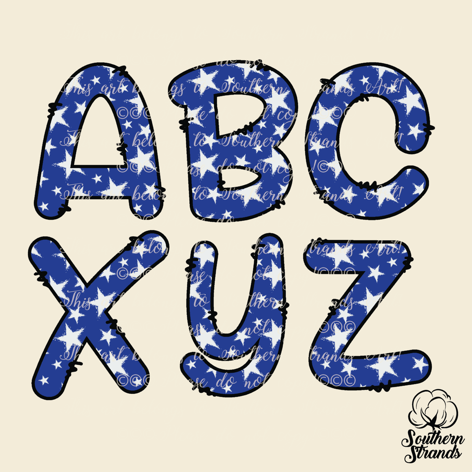 Americana Grunge Stars Doodle Alpha