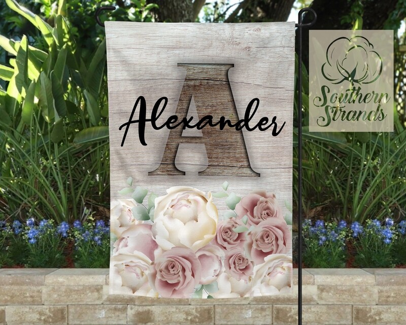 White Washed Roses Garden Flag Kit - 12x18 With all 26 Wood Carved Letters