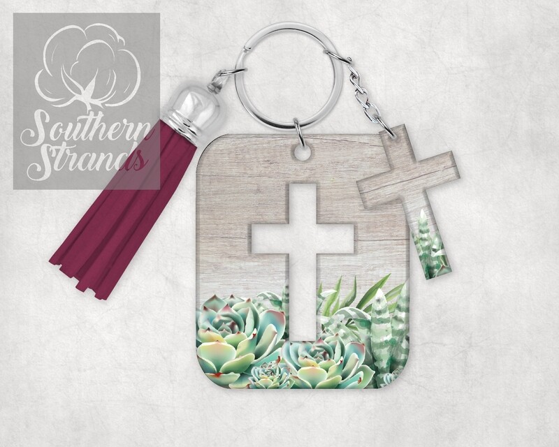 Cross In A Cross Succulents - Key Chain