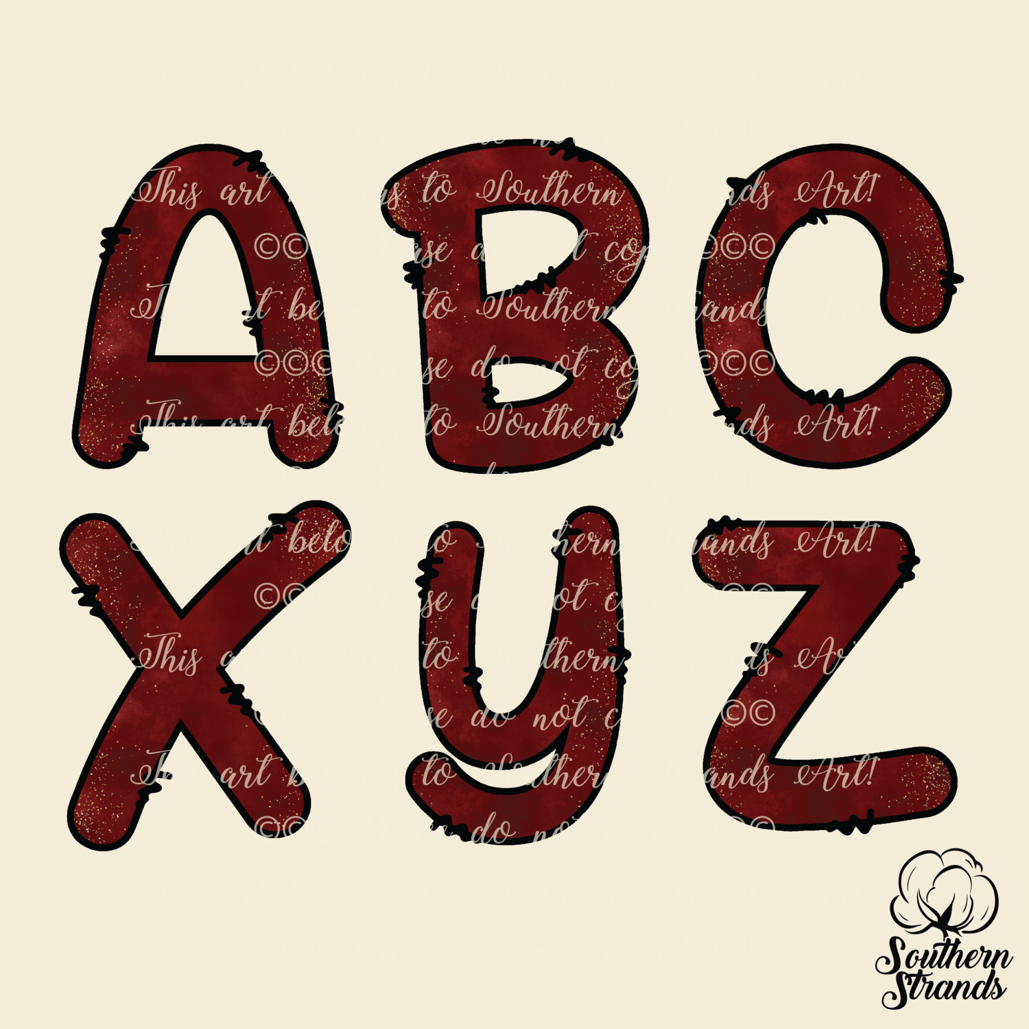 Red With Gold Splatter Glitter Doodle Alpha