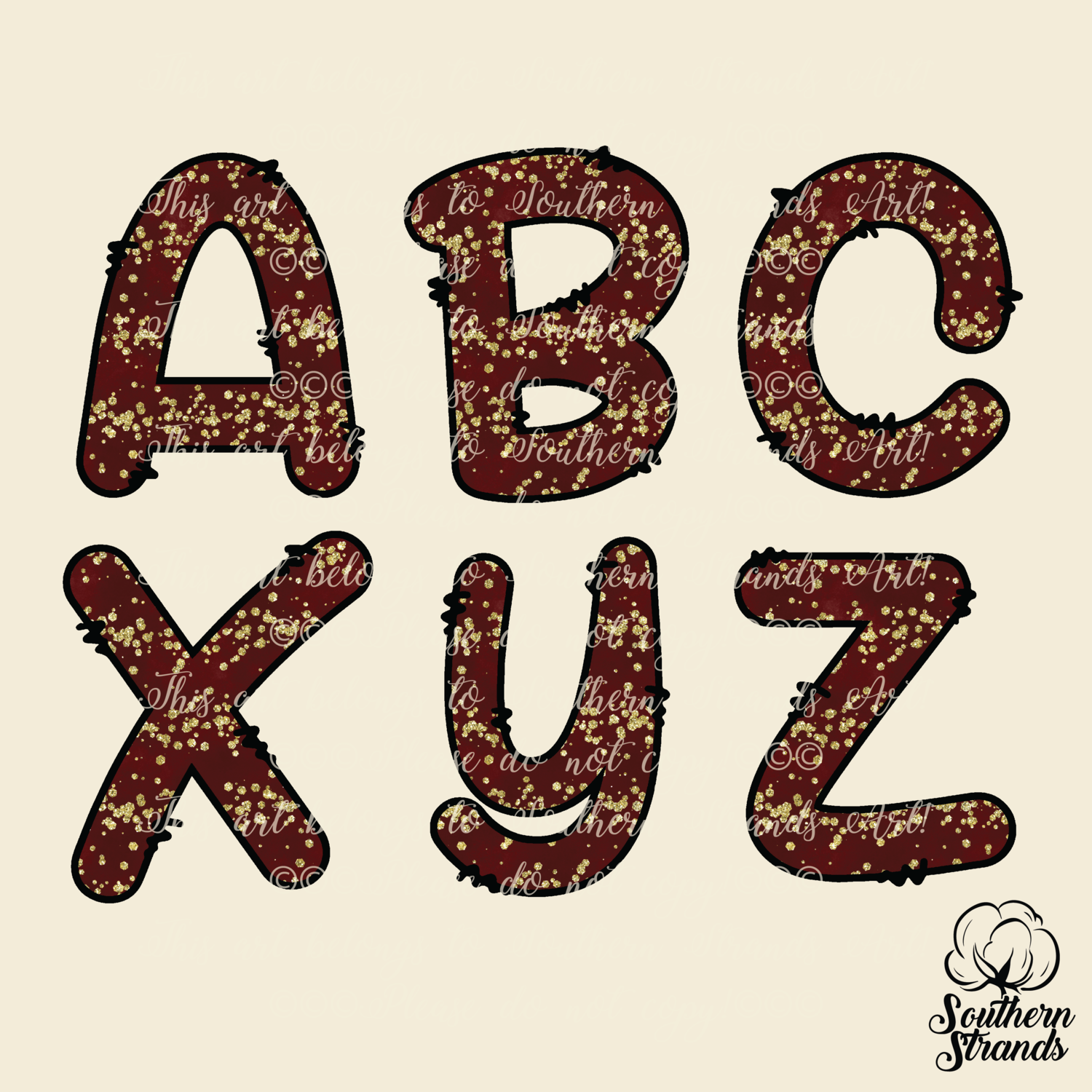 Red With Gold Heavy Glitter Doodle Alpha