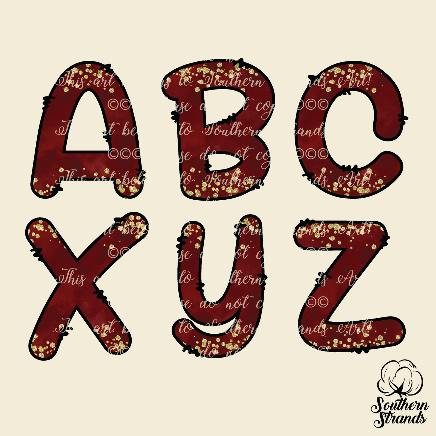 Red With Gold Glitter Doodle Alpha