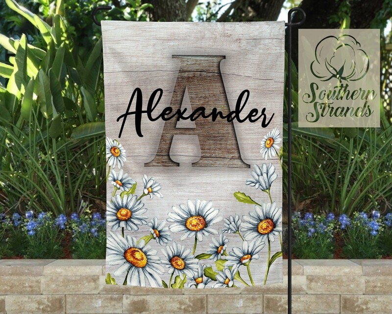 White Washed Daisies Garden Flag Kit - 12x18 With all 26 Wood Carved Letters