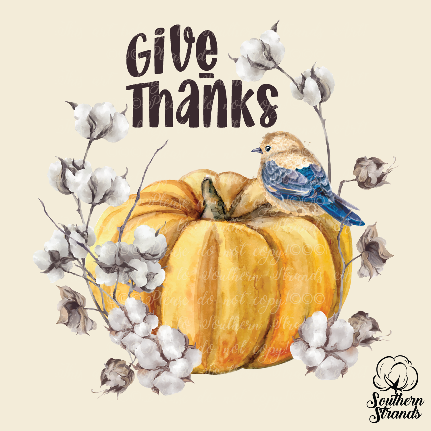 Give Thanks Watercolor Pumpkin | DIGITAL DESIGN