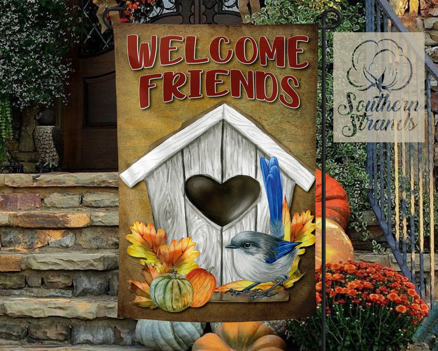 Watercolor Fall Birdhouse Garden Flag - 12x18