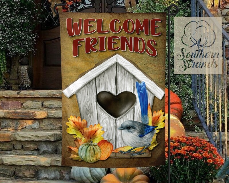 Watercolor Fall Birdhouse Garden Flag - 12x18