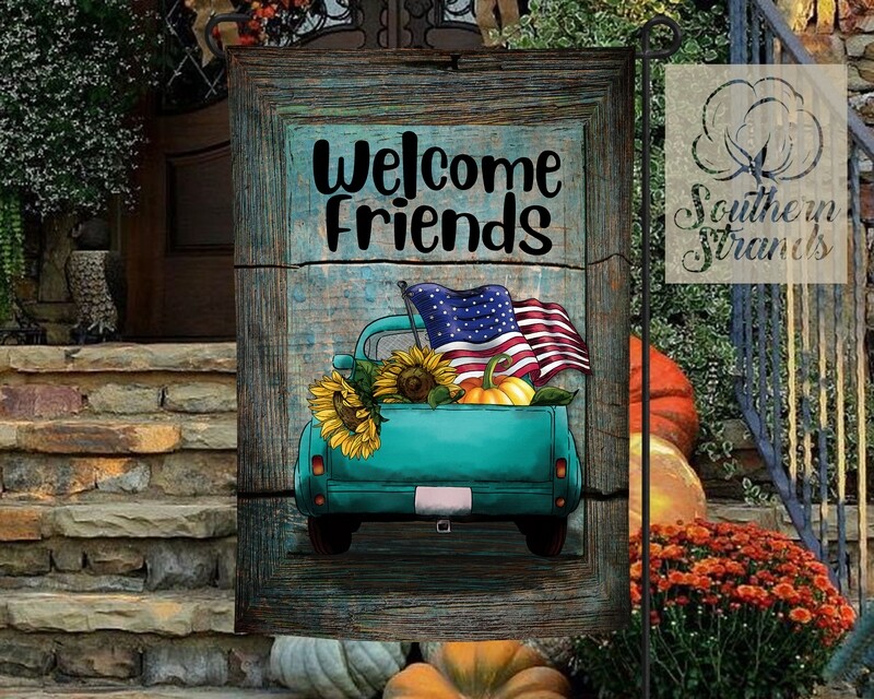 Americana Pumpkin Truck Garden Flag - 12x18