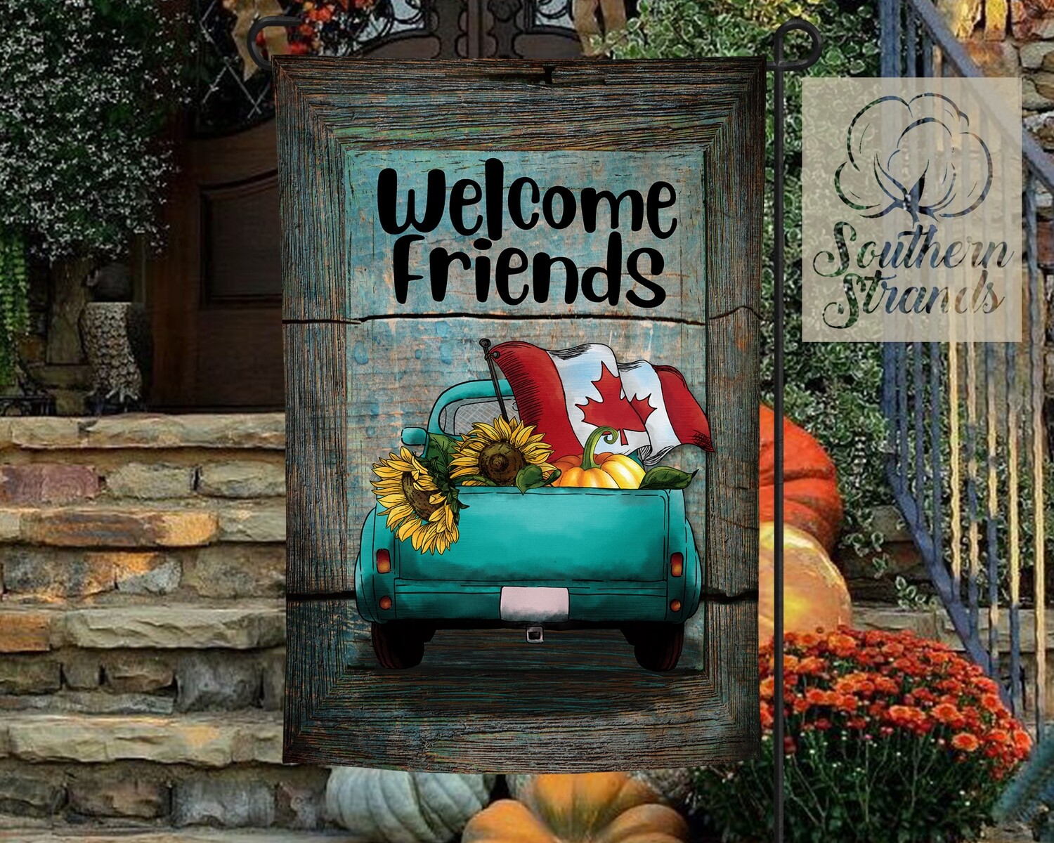 Fall Canadian Pumpkin Truck Garden Flag - 12x18
