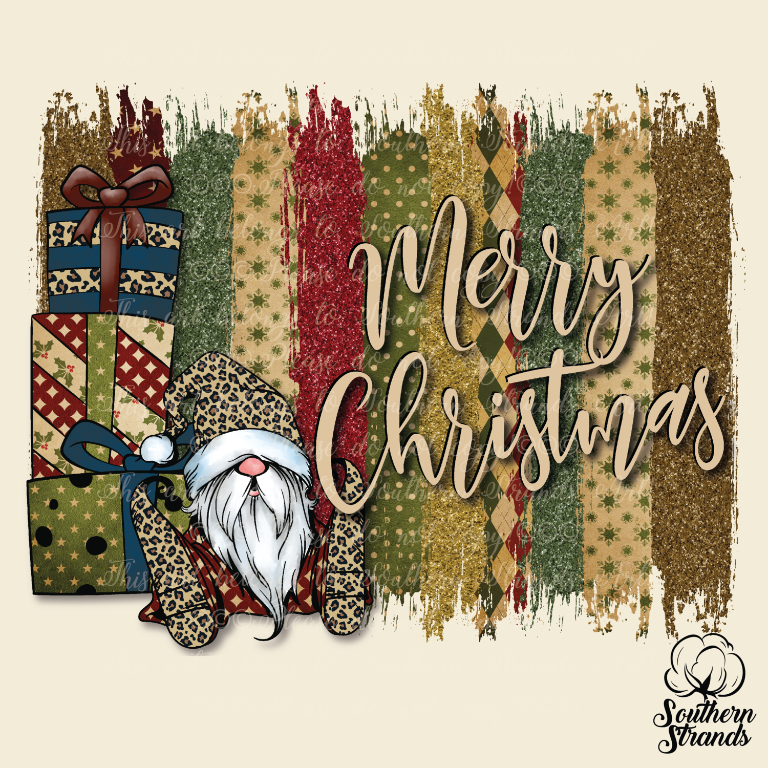 Vintage Christmas Brush Stokes with Bonus Background and Full Design | DIGITAL DESIGN