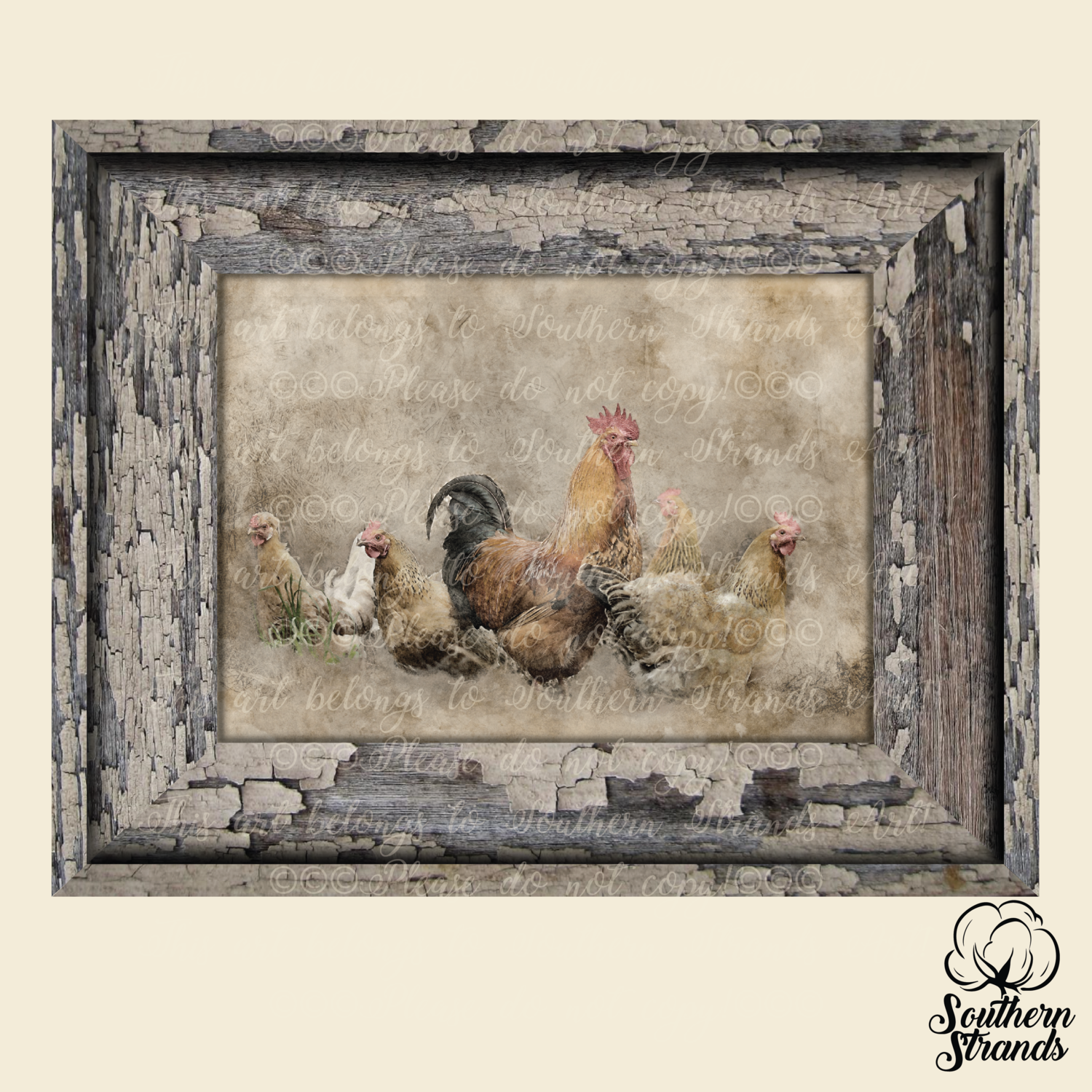 Vintage Farm Chickens Framed | DIGITAL DESIGN