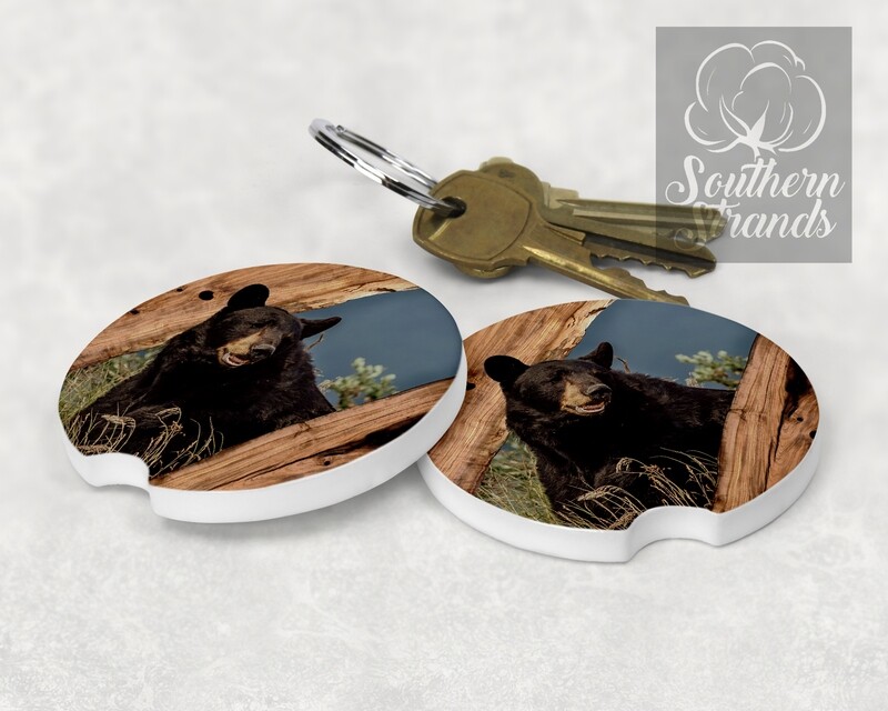 Live Edge Wood - Black Bear Coasters - Round and Square | DIGITAL DESIGN