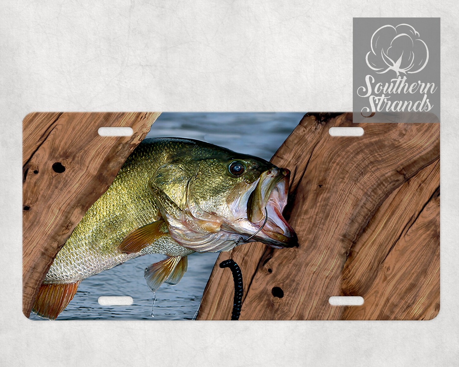 Live Edge Wood - Large Mouth Bass License Plate | DIGITAL DESIGN