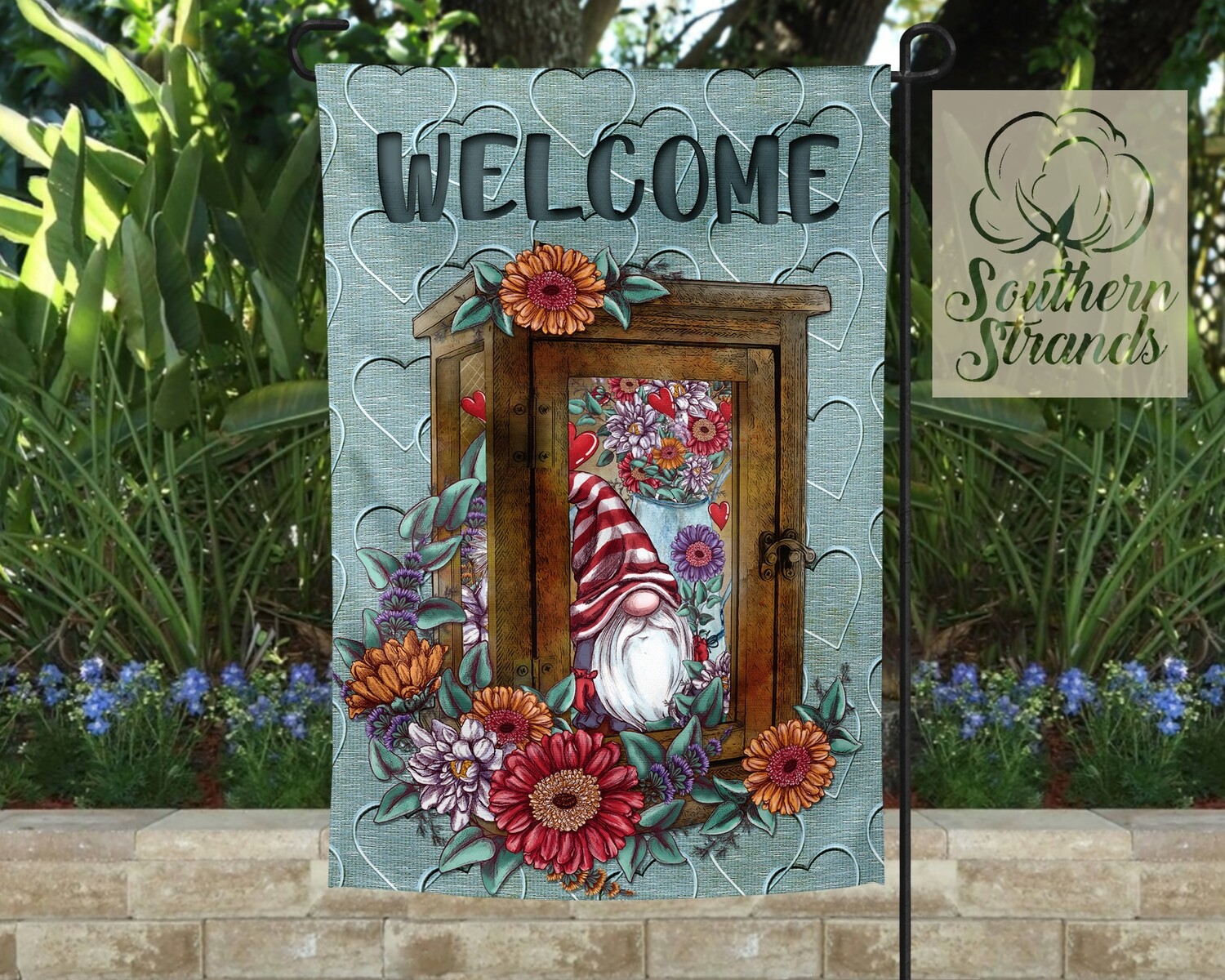 Gnome with Flowers Lantern Light Garden Flag 12x18 | DIGITAL DESIGN
