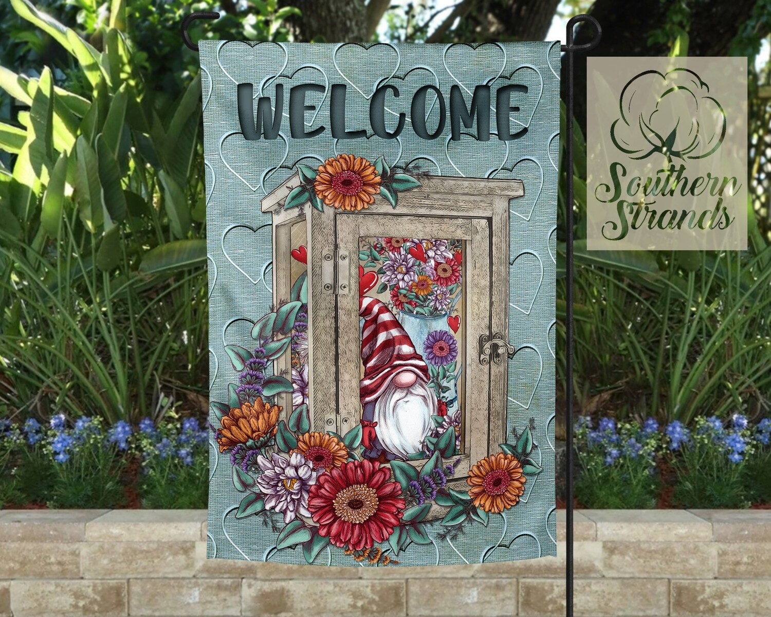 Gnome with Flowers Lantern Light Garden Flag 12x18 | DIGITAL DESIGN