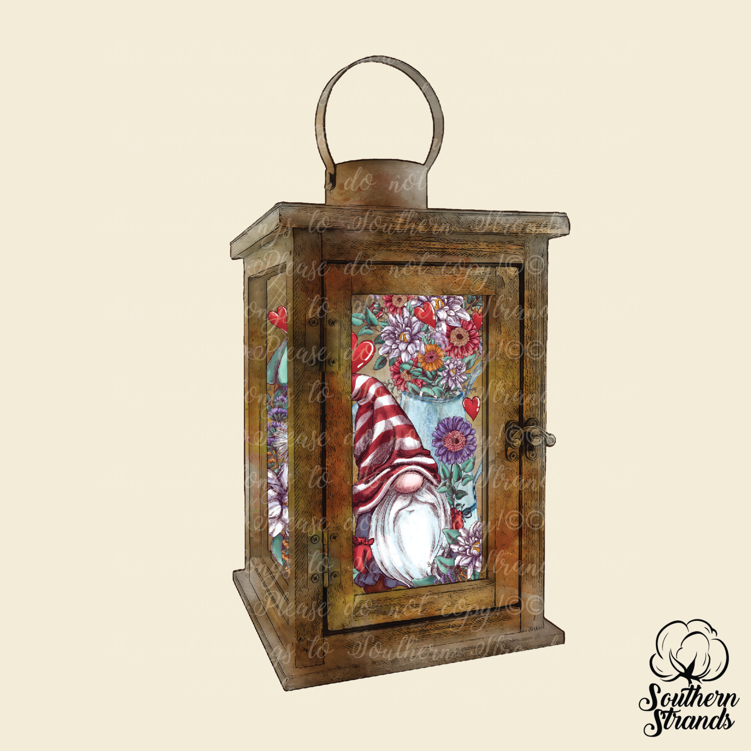 Gnome with Flowers Lantern Dark | Standard Size and NEW Interchangeable Size with Inserts | DIGITAL DESIGN