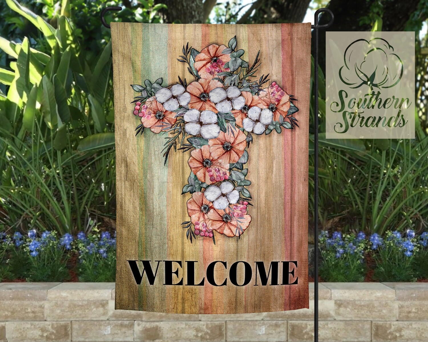 Spring Flowers Cross Garden Flag 12x18 | DIGITAL DESIGN
