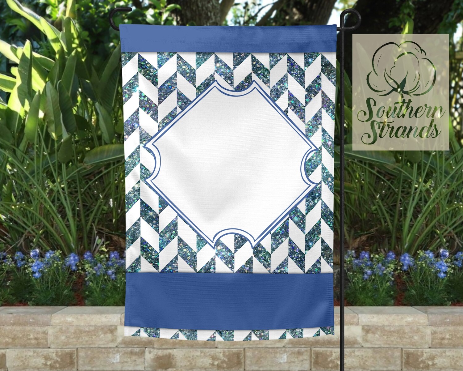 Tangram Blue Glitter Garden Flag 12x18 - No Text - Add Your Own Image | DIGITAL DESIGN