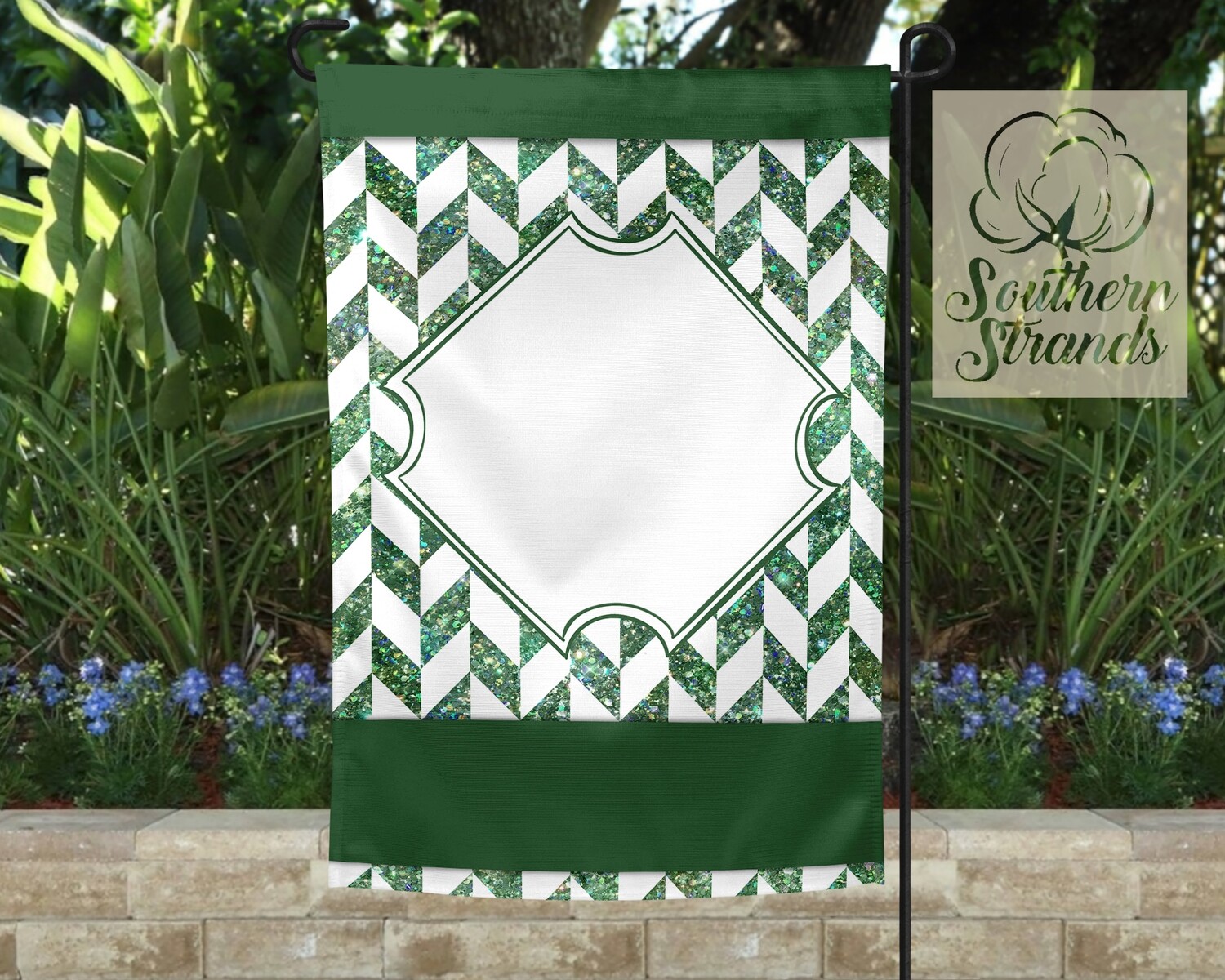 Tangram Green Glitter Garden Flag 12x18 - No Text - Add Your Own Image | DIGITAL DESIGN