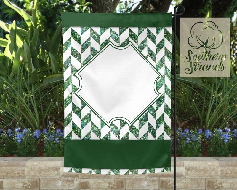 Tangram Green Glitter Garden Flag 12x18 - No Text - Add Your Own Image | DIGITAL DESIGN