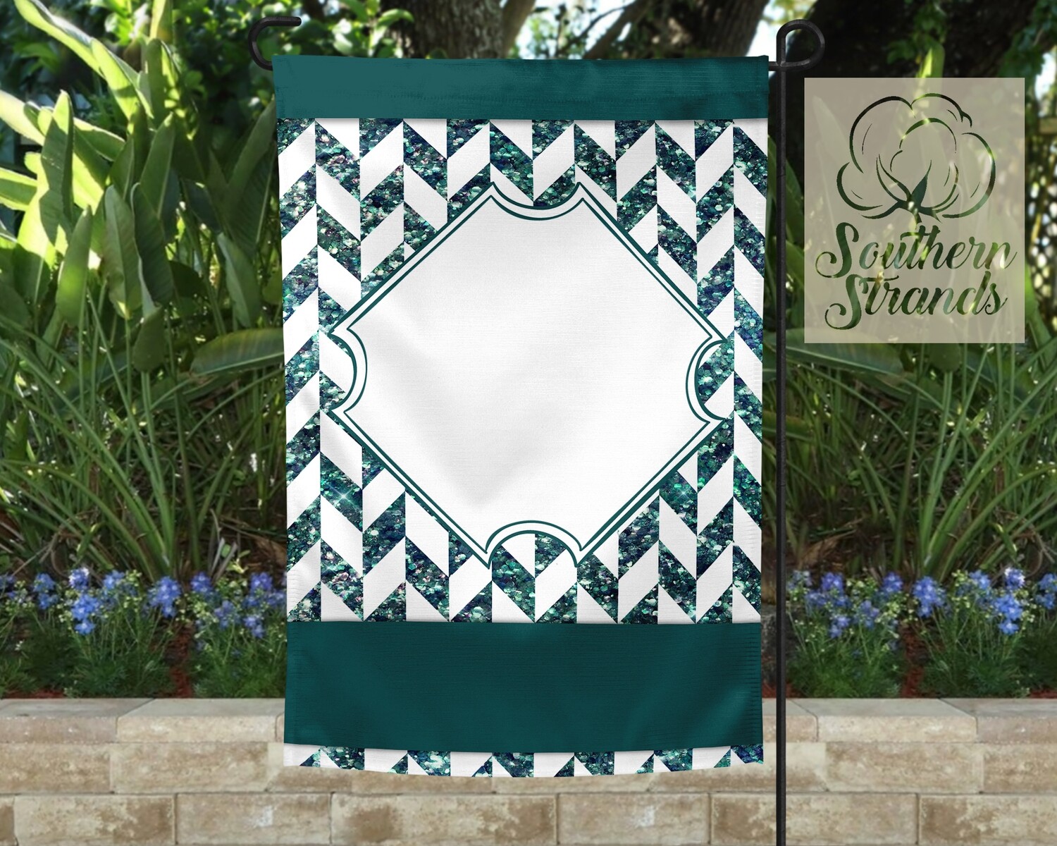 Tangram Teal Glitter Garden Flag 12x18 - No Text - Add Your Own Image | DIGITAL DESIGN