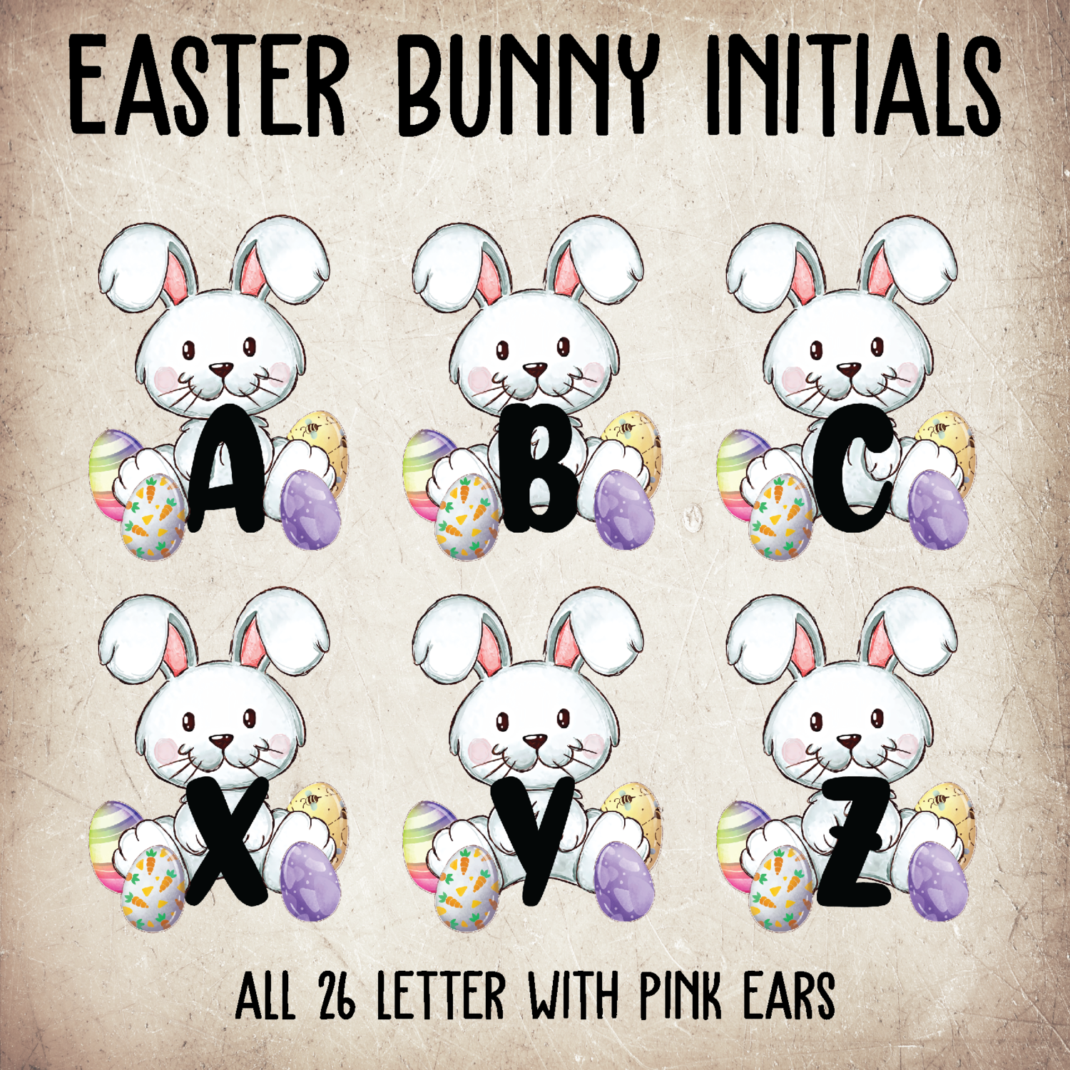 Easter Bunny Initials - Pink | All 26 Letters | DIGITAL DESIGN