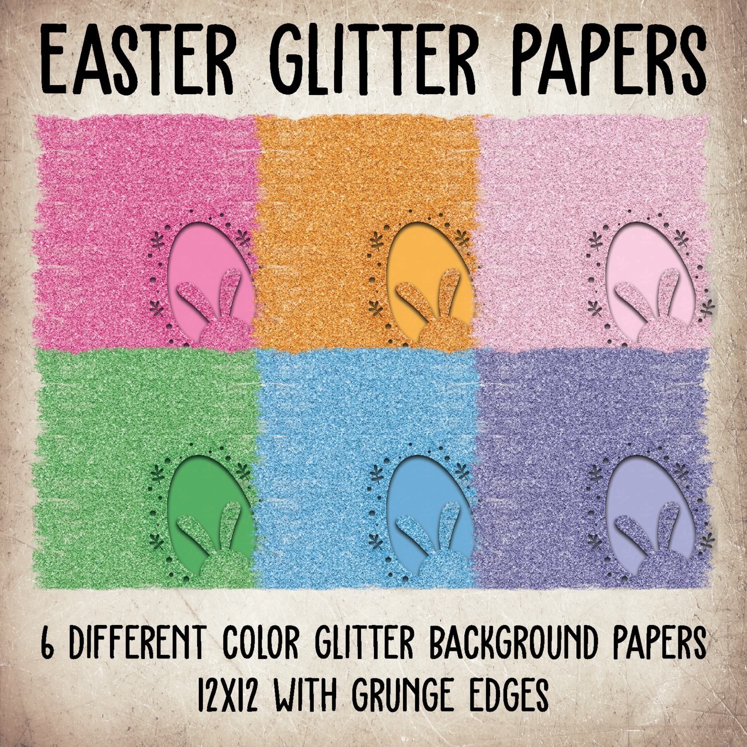 Easter Glitter Paper Background Pack 6 Colors | DIGITAL DESIGN
