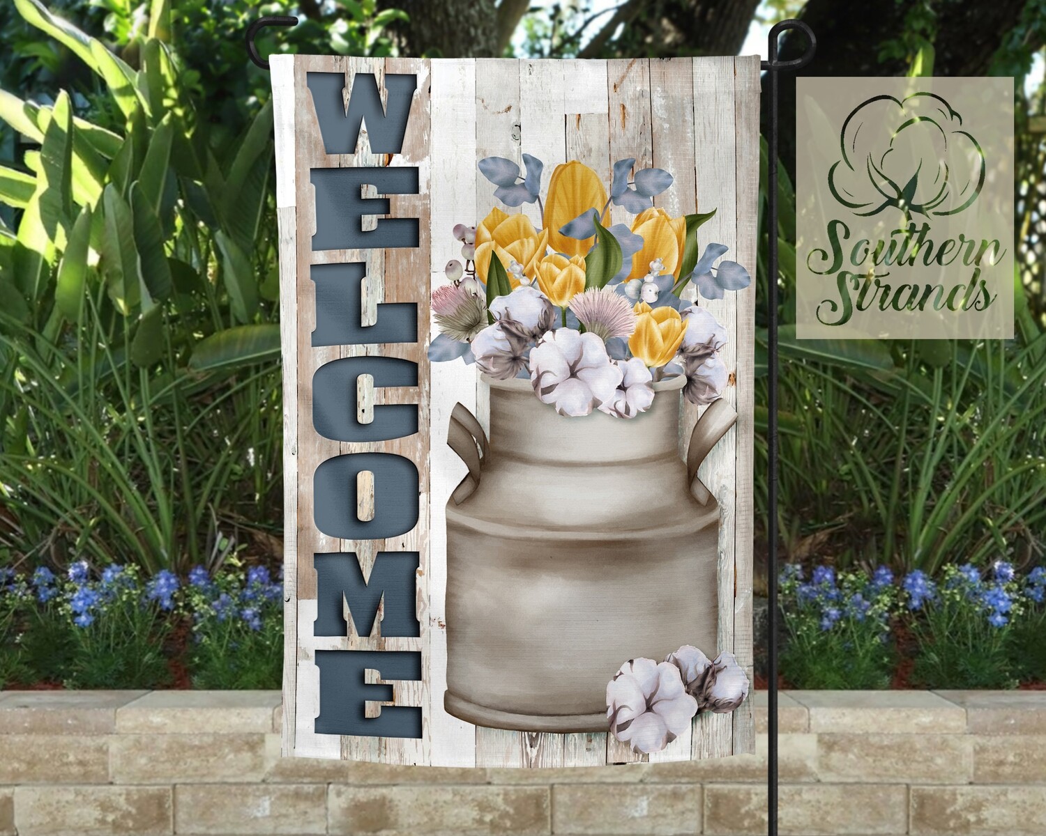 Easter Lily Blue Welcome Garden Flag 12x18 | DIGITAL DESIGN