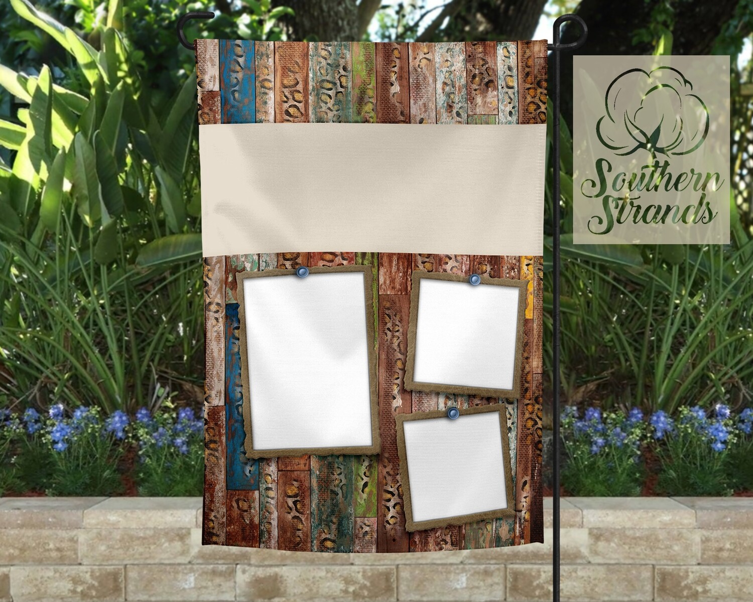 Grungy Leopard Wood and Polaroids Garden Flag 12x18 NO TEXT | DIGITAL DESIGN