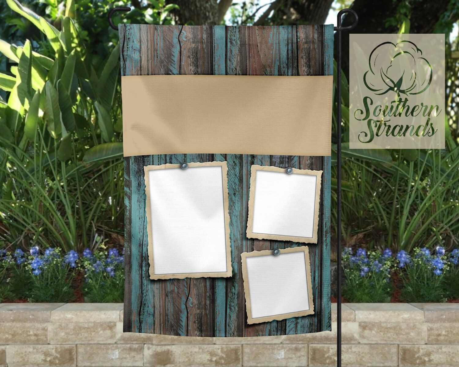 Teal Wood and Polaroids Garden Flag 12x18 NO TEXT | DIGITAL DESIGN