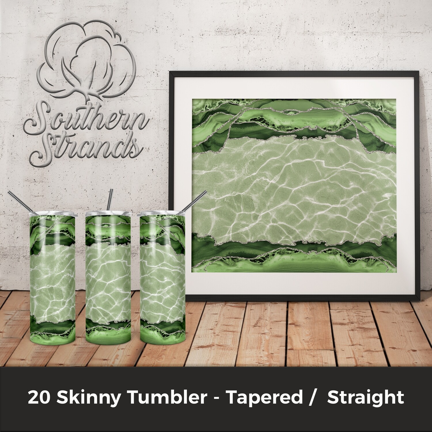 Green Agate and Glitter Tumbler | DIGITAL DESIGN