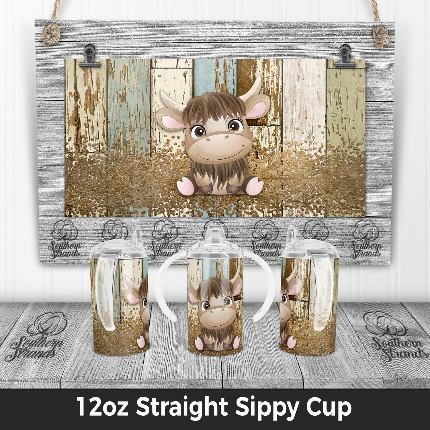 Farmhouse Highland Cow - Pink - Sippy Cup | DIGITAL DESIGN
