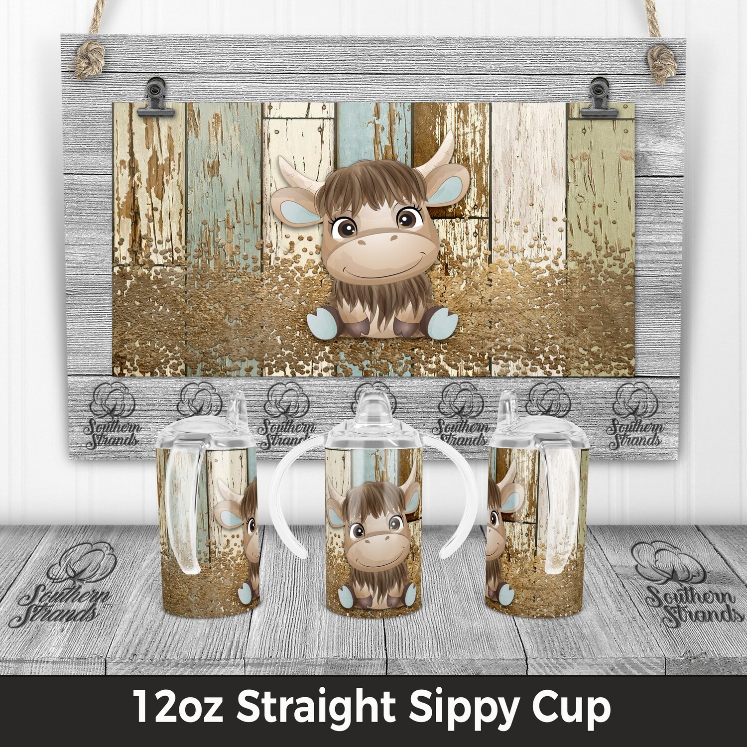 Farmhouse Highland Cow - Blue - Sippy Cup | DIGITAL DESIGN