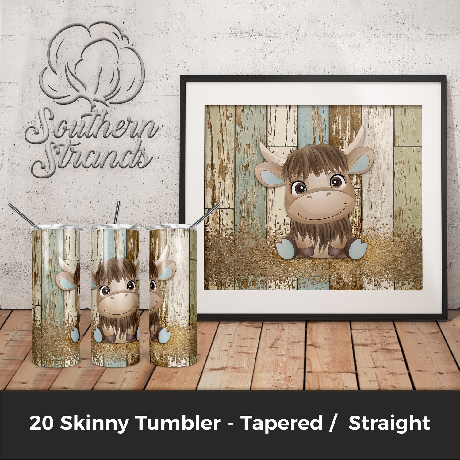 Farmhouse Highland Cow - Blue - Tumbler | DIGITAL DESIGN