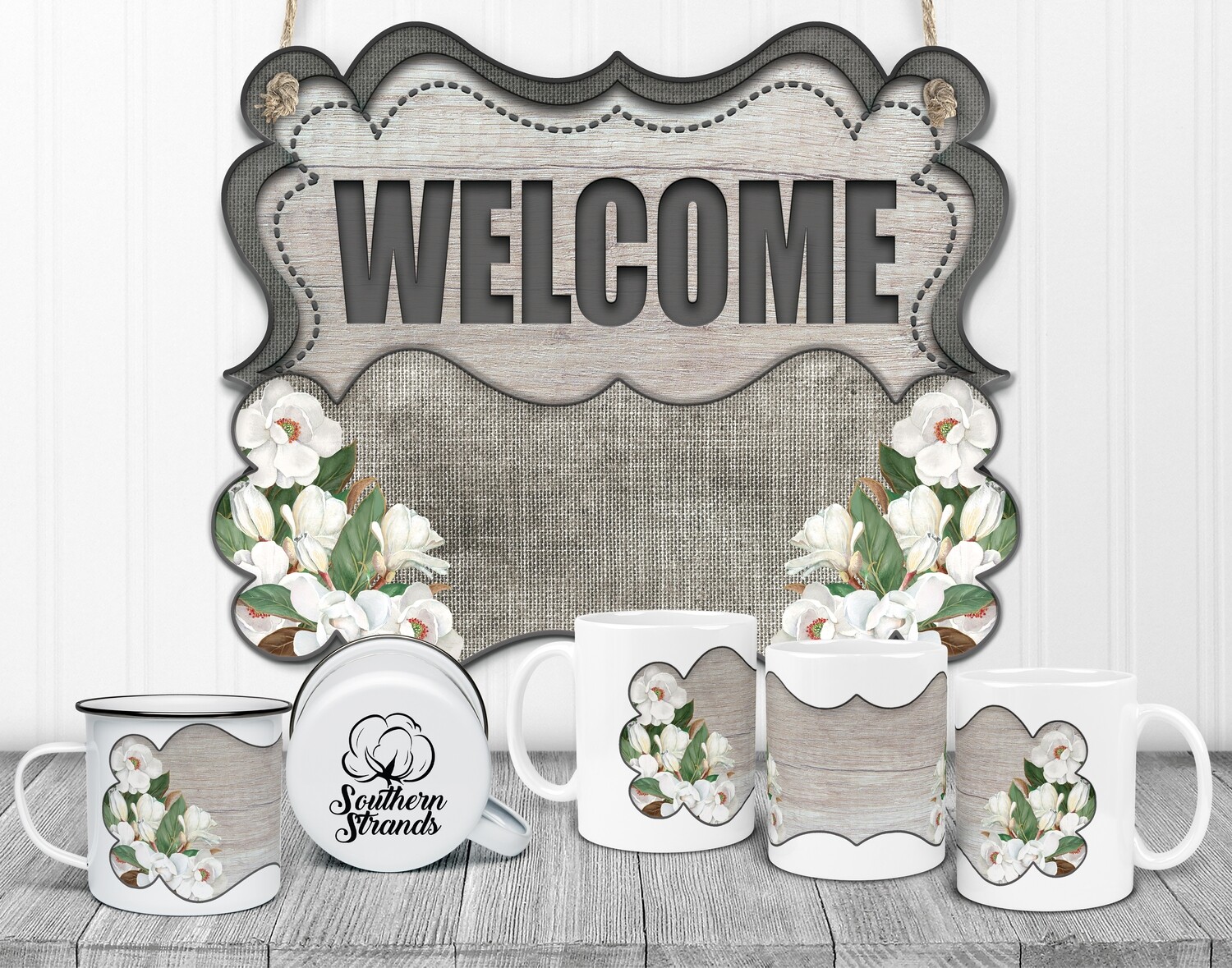 State Flower Welcome Board - Mississippi -  Magnolia Door Hanger 2 Piece with Interchangeable Bottom Art | DIGITAL DESIGN