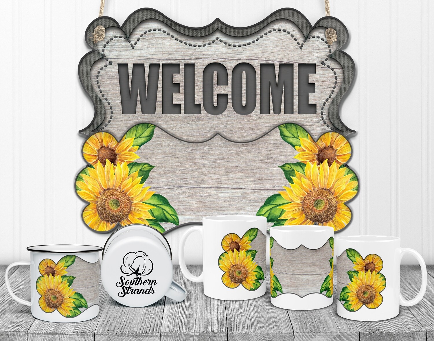 State Flower Welcome Board - Kansas - Sunflower Door Hanger 2 Piece with Interchangeable Bottom Art | DIGITAL DESIGN