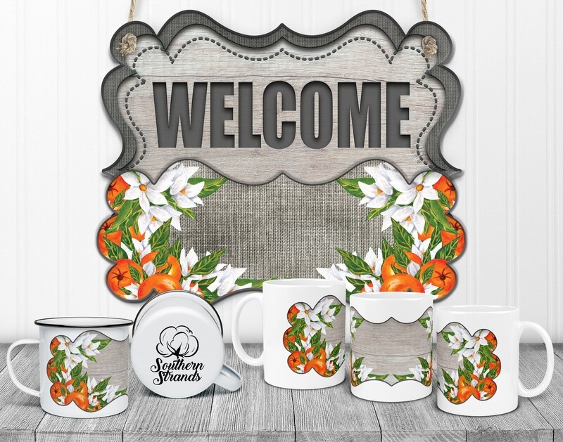 State Flower Welcome Board - Florida - Orange Blossoms Door Hanger 2 Piece with Interchangeable Bottom Art | DIGITAL DESIGN