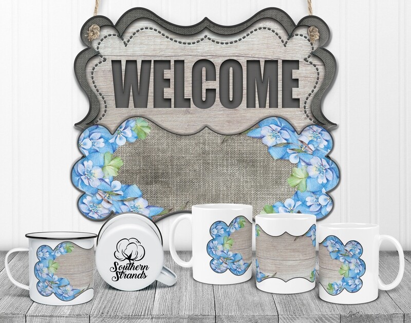 State Flower Welcome Board - Colorado - Columbine Door Hanger 2 Piece with Interchangeable Bottom Art | DIGITAL DESIGN