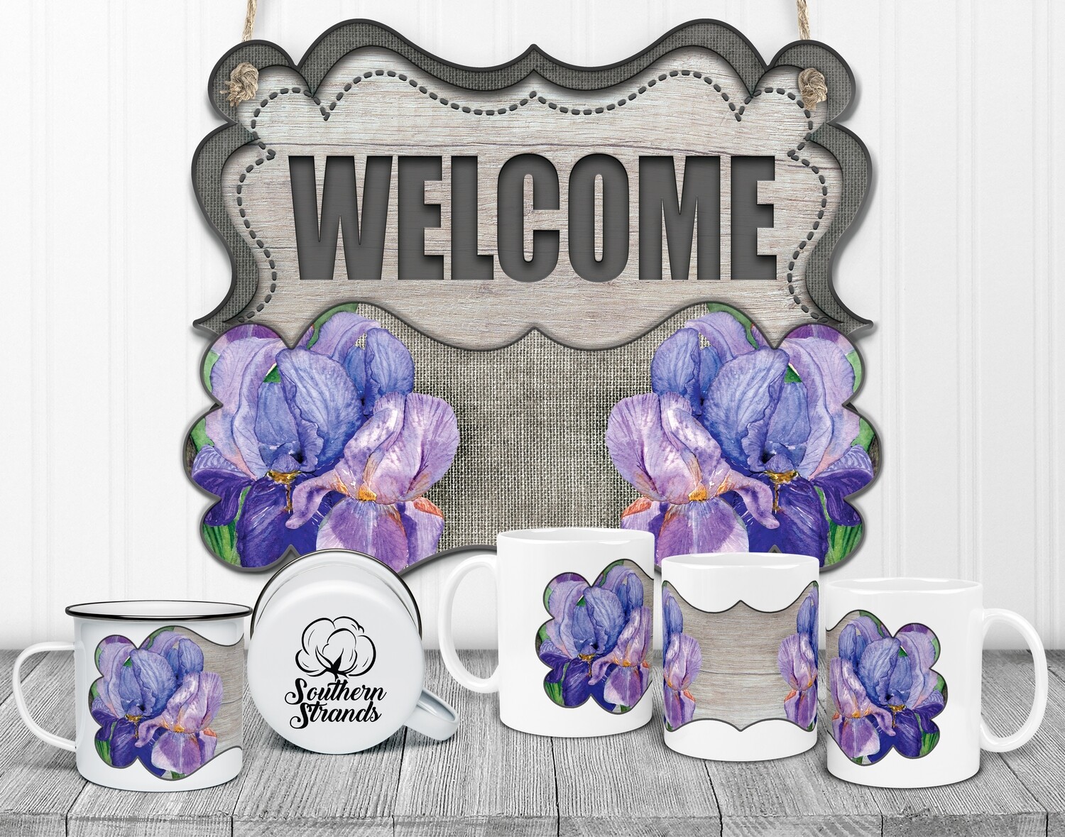 State Flower Welcome Board - Tennessee - Iris Door Hanger 2 Piece with Interchangeable Bottom Art | DIGITAL DESIGN