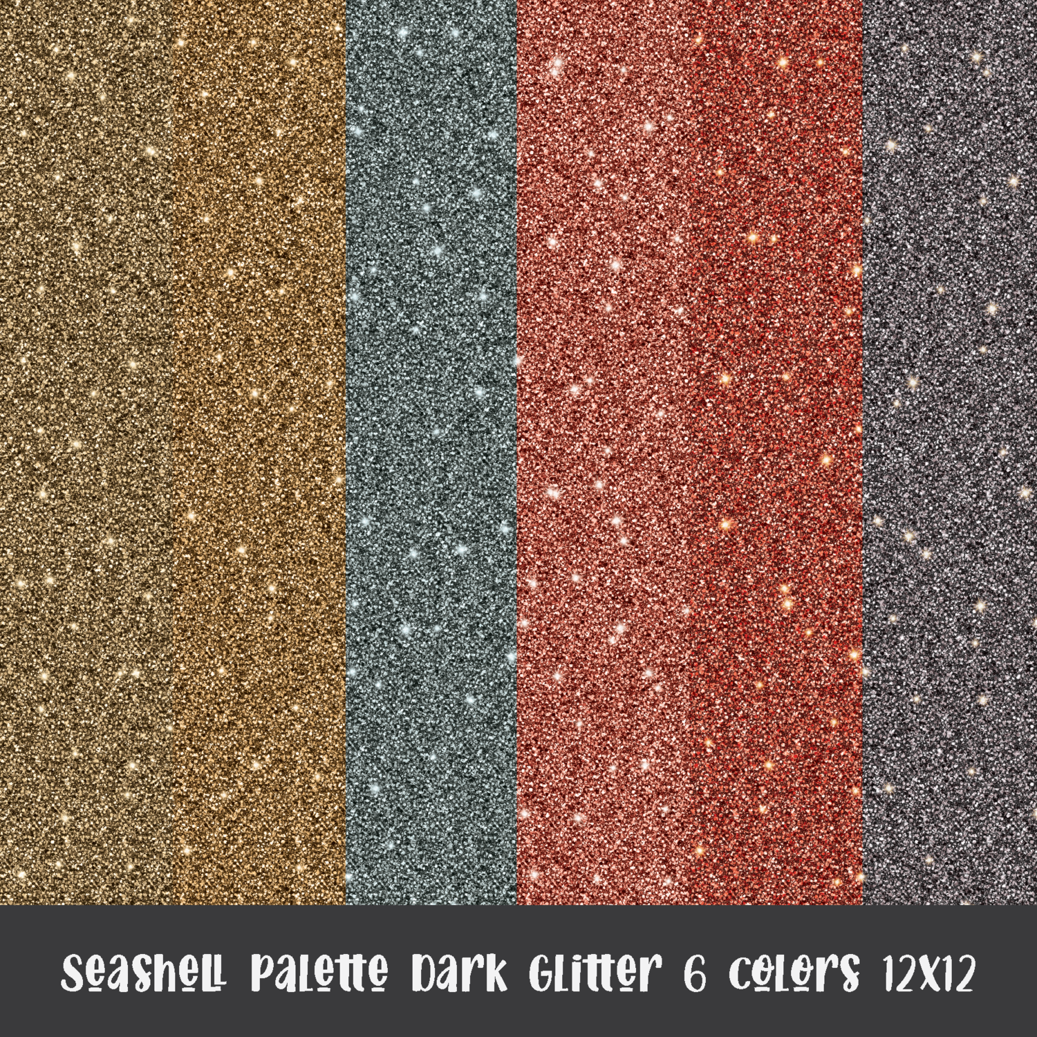Seashells Dark Glitter 6 Colors 12x12  | DIGITAL PAPER