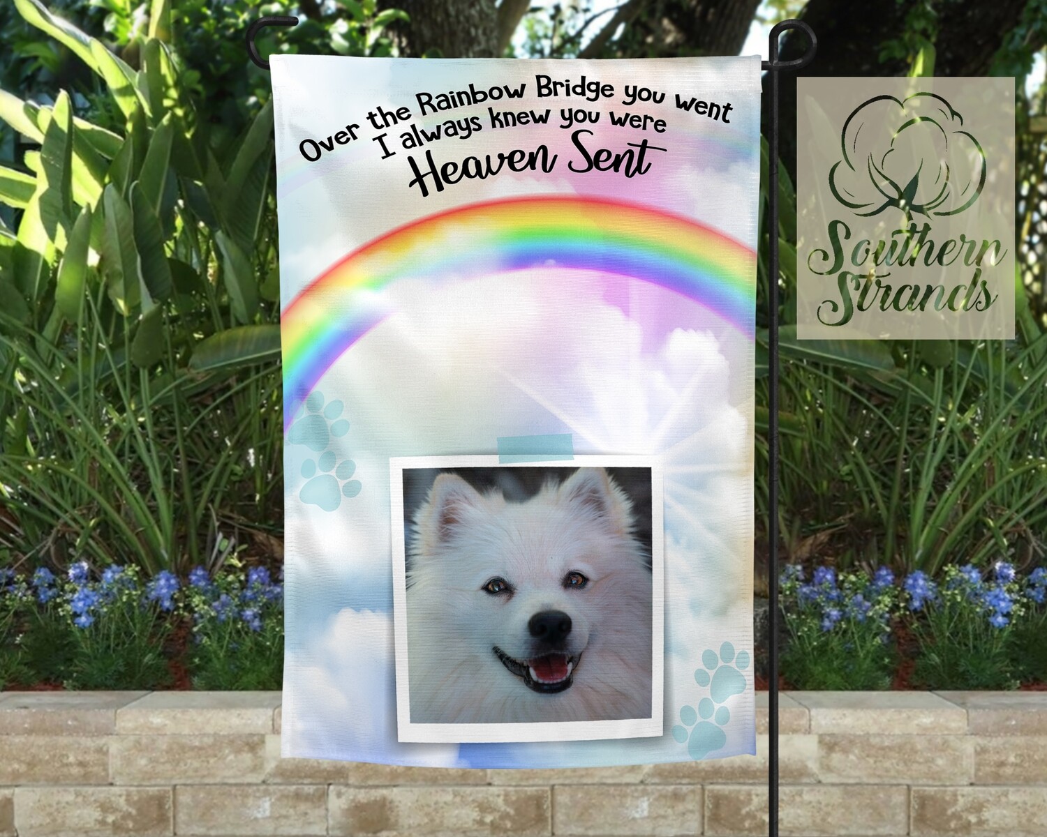 Over The Rainbow Bridge Garden Flag 12x18 add your own photo and personalize below the rainbow