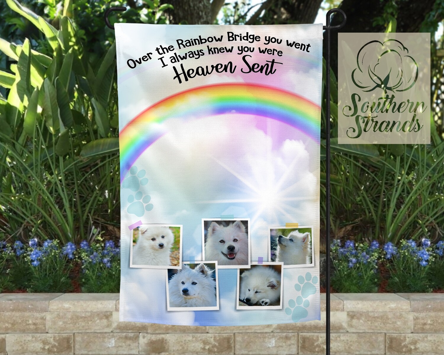 Over The Rainbow Bridge Garden Flag 12x18 add your own photos and personalize below the rainbow