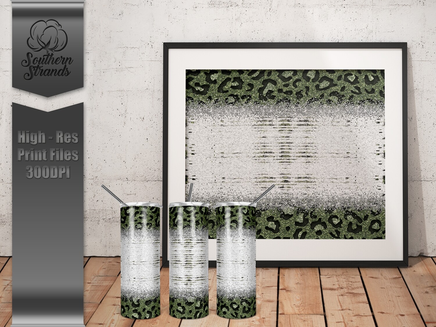 Green-Silver Glitter Leopard Tumbler | DIGITAL DESIGN