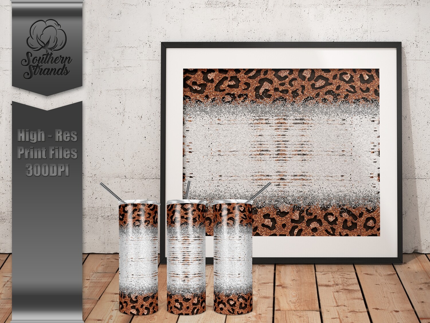 Orange-Silver Glitter Leopard Tumbler | DIGITAL DESIGN