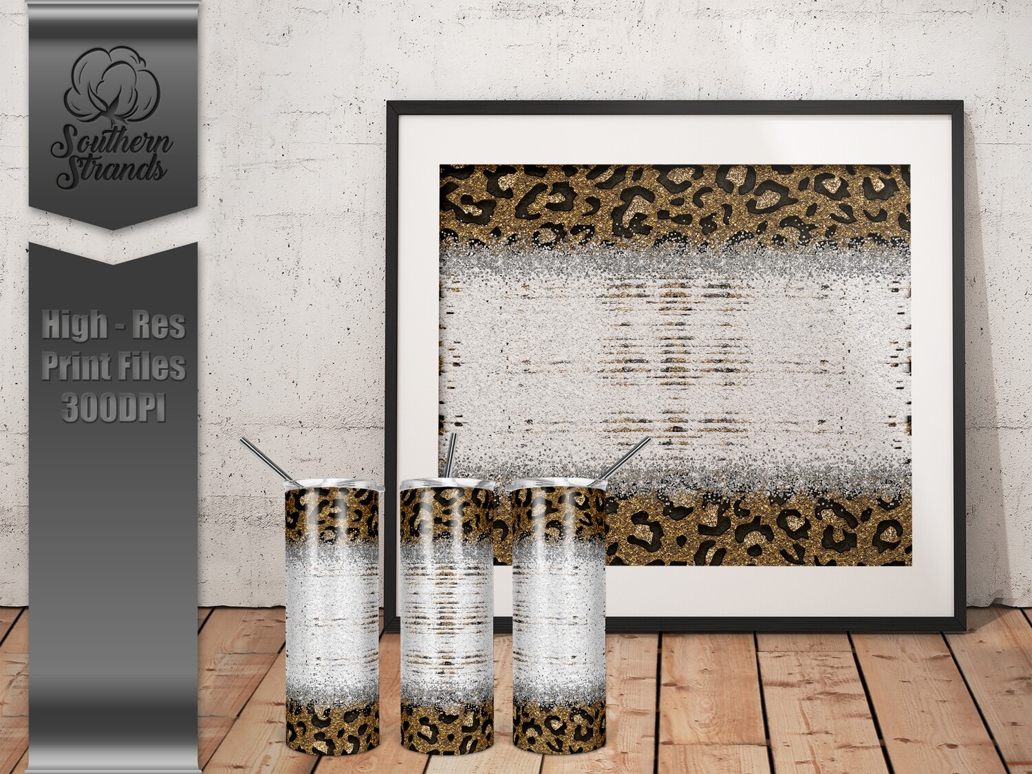 Golden-Silver Glitter Leopard Tumbler | DIGITAL DESIGN