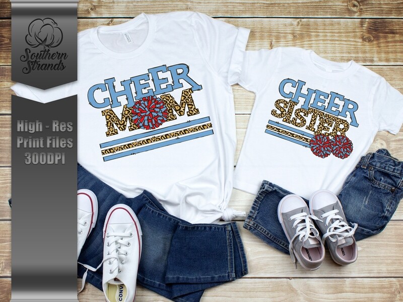 Leopard Cheer | MOM &amp; SISTER | Carolina Blue and Red | DIGITAL DESIGN