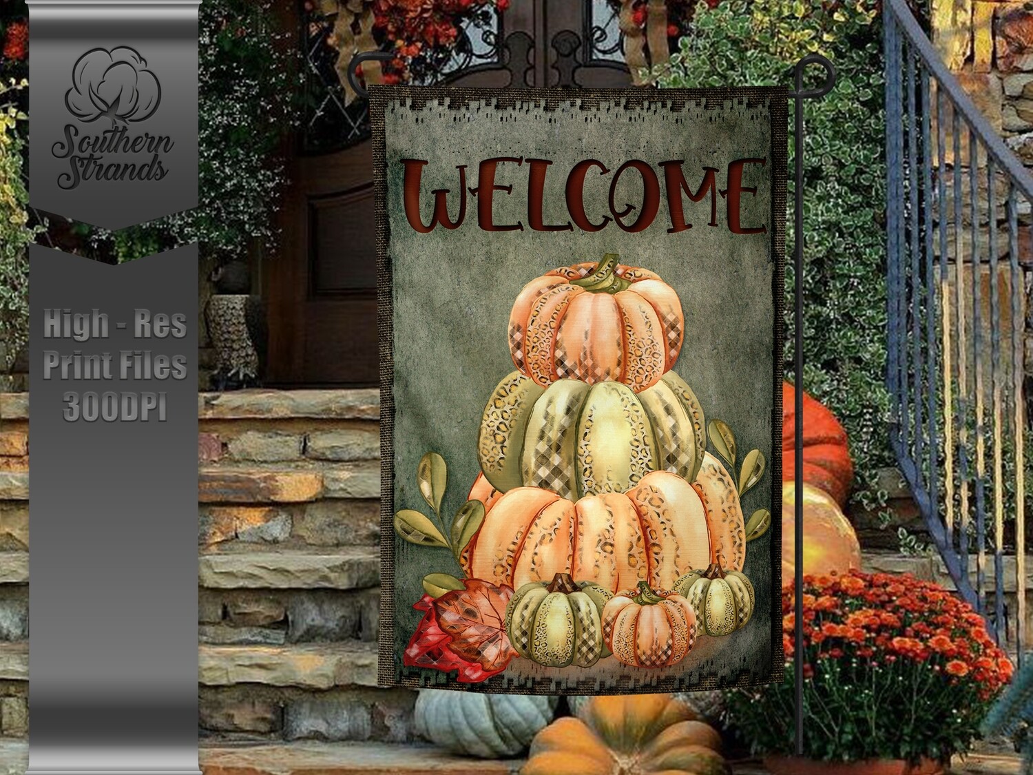 Stacked Pattern Pumpkins Garden Flag | 12x18 | Digital Design