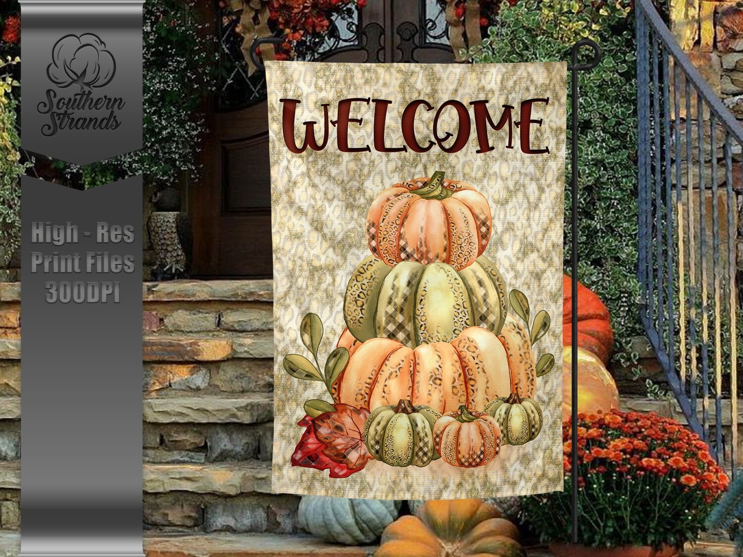 Stacked Pattern Pumpkins Leopard Garden Flag | 12x18 | Digital Design